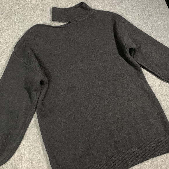 Commense Sweater Womens Medium Black Mock Neck Cut Out Minimalist Comfy Modern - Picture 2 of 13